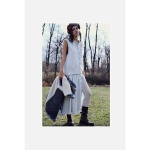 Free People Charlie Drop Waist Acid Wash Denim Maxi Dress Duster Size XSmall